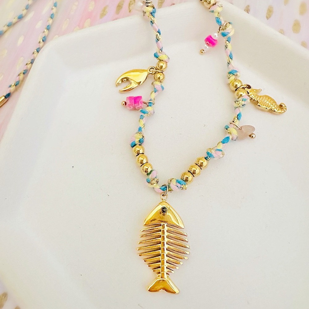 Coastal Summer Sardine Gold Charm Necklace